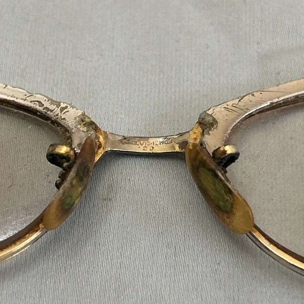 Vintage Distressed 50’s 60s Gold Cat Eye Glasses Eyeglasses  12 K GF 5 1/2
